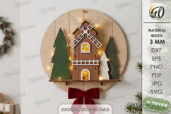 Christmas Windmill Round Sign Laser Cut. Wall Decor SVG Product Image 1