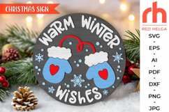 warm winter wishes svg, christmas hanger svg, xmas door sign svg, laser cut file, layered xmas sign svg, welcome sign svg, mittens silhouette, round hanging sign, glowforge cut file, cricut cut file, countryside sign svg, ranch sign svg, backyard sign svg