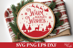 Warm Winter Wishes Round Christmas SVG Ornament Product Image 1