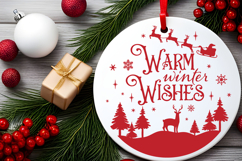 Warm Winter Wishes Round Christmas SVG Ornament Product Image 4