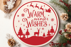 Warm Winter Wishes Round Christmas SVG Ornament Product Image 5