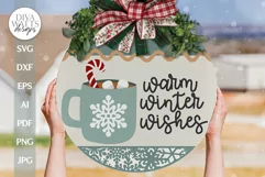 Warm Winter Wishes SVG Christmas Door Hanger SVG Hot Cocoa Product Image 1