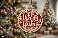 Warm Wishes Bauble Laser Cut Wood File, Christmas SVG Product Image 2