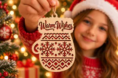 Warm Wishes Mitten Laser Cut Wood File, Christmas SVG Product Image 1