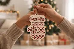Warm Wishes Mitten Laser Cut Wood File, Christmas SVG Product Image 2
