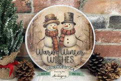 Warm Winter Wishes | Rustic Snowman Round Sublimation Design Product Image 1
