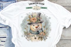 Warm Wishes Rustic Floral Snowman Round Sublimation Design Product Image 2