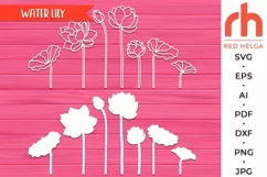 water lily svg, july flower svg, cancer birth svg, water lily outline, water lily silhouette, laser cut file, layered lily svg, lily bouquet svg, water lily bundle, wood lotus svg, month flower svg, taurus plant svg, birth flower svg