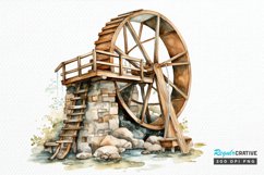 Water Wheel Watercolor PNG Clipart Product Image 1