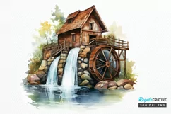 Water Wheel Watercolor PNG Clipart Product Image 1