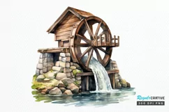 Water Wheel Watercolor PNG Clipart Product Image 1