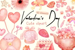 Cute valentines day watercolor clipart PNG Product Image 1