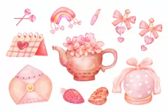 Cute valentines day watercolor clipart PNG Product Image 2
