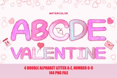 Watercolor 1 Valentine Doodle Alphabet Clipart PNG Product Image 1