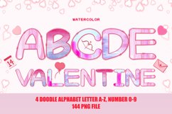 Watercolor 3 Valentine Doodle Alphabet Clipart PNG Product Image 1