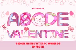 Watercolor 4 Valentine Doodle Alphabet Clipart PNG Product Image 1