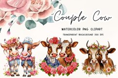 Couple Cow Sublimation Watercolor Clipart Png Product Image 1
