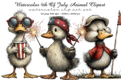 Watercolor 4th Of July Animal Clipart Product Image 1