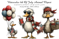 Watercolor 4th Of July Animal Clipart Product Image 1