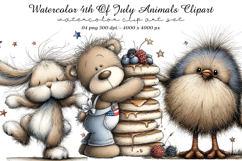 Watercolor 4th Of July Animals Clipart Product Image 1
