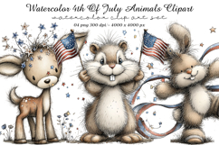 Watercolor 4th Of July Animals Clipart Product Image 1