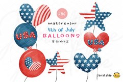 Festive 4th of July Balloons Clipart: Watercolor Design Product Image 1