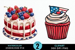 Watercolor 4th Of July Cupcakes Exquisite Clipart Product Image 1