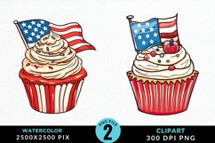 Watercolor 4th Of July Cupcakes Exquisite Clipart Product Image 1