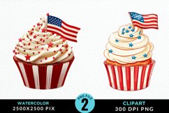 Watercolor 4th Of July Cupcakes Exquisite Clipart Product Image 1