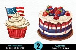Watercolor 4th Of July Cupcakes Artwork Clipart Product Image 1