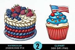 Watercolor 4th Of July Cupcakes Exquisite Clipart Product Image 1