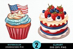 Watercolor 4th Of July Cupcakes Exquisite Clipart Product Image 1