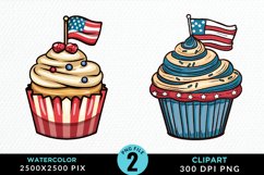 Watercolor 4th Of July Cupcakes Artwork Clipart Product Image 1