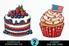 Watercolor 4th Of July Cupcakes Exquisite Clipart Product Image 1