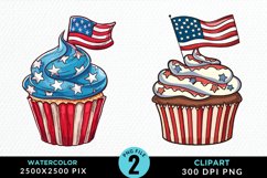Watercolor 4th Of July Cupcakes Artwork Clipart Product Image 1