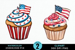 Watercolor 4th Of July Cupcakes Artwork Clipart Product Image 1