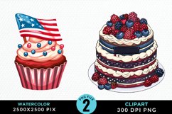 Watercolor 4th Of July Cupcakes Exquisite Clipart Product Image 1