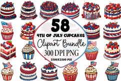 Watercolor 4th Of July Cupcakes Clipart Bundle Product Image 1