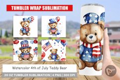 Tumbler Sublimation Wrap Teddy Bear 4th of July Product Image 1