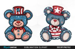 Watercolor 4th of July Teddy Bear Fun Clipart Product Image 1