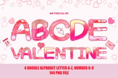 Watercolor 5 Valentine Doodle Alphabet Clipart PNG Product Image 1