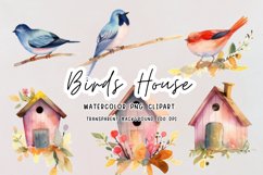 Bird House Watercolor Clipart Png Product Image 1