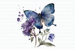 Purple Flowers Butterfly Watercolor Clipart Product Image 5