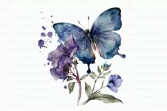 Purple Flowers Butterfly Watercolor Clipart Product Image 5