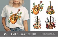 Watercolor Acoustic Guitars Flowers Clipart Product Image 1