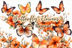 Butterfly Flowers Watercolor Clipart Png Product Image 1
