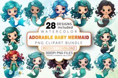 Watercolor Adorable Baby Mermaid Clipart Bundle Product Image 1