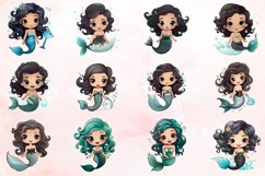 Watercolor Adorable Baby Mermaid Clipart Bundle Product Image 2