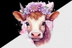 Watercolor adorable beautiful cow floral pink flowers farm animal sparkle print 20 oz tumbler skinny mug wrap clipart t-shirt sublimation printable design