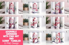 Watercolor Snowman with Pink Hat and Scarf Tumbler Design Product Image 1